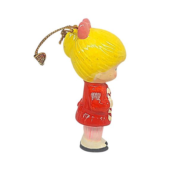 Vtg 1972 Joan Walsh J.W. Anglund Ceramic Candy Cane Girl Christmas Ornament CL48 - Picture 4 of 5